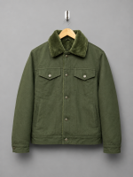Olive Green Denim Shearling Jacket